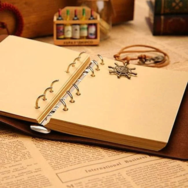 Retro Wheel Leather Binder Diary