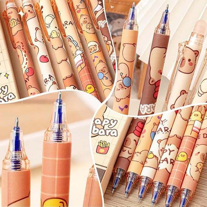 Cute Capybara Cartoon ERASABLE Gel Pen Set of 6