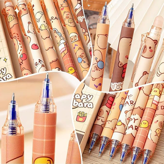 Cute Capybara Cartoon ERASABLE Gel Pen Set of 6