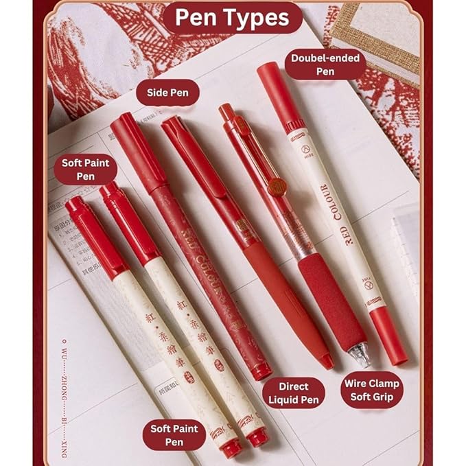 Red Themed Colour Pens Set 6 Pieces