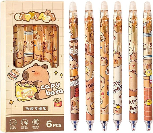 Cute Capybara Cartoon ERASABLE Gel Pen Set of 6