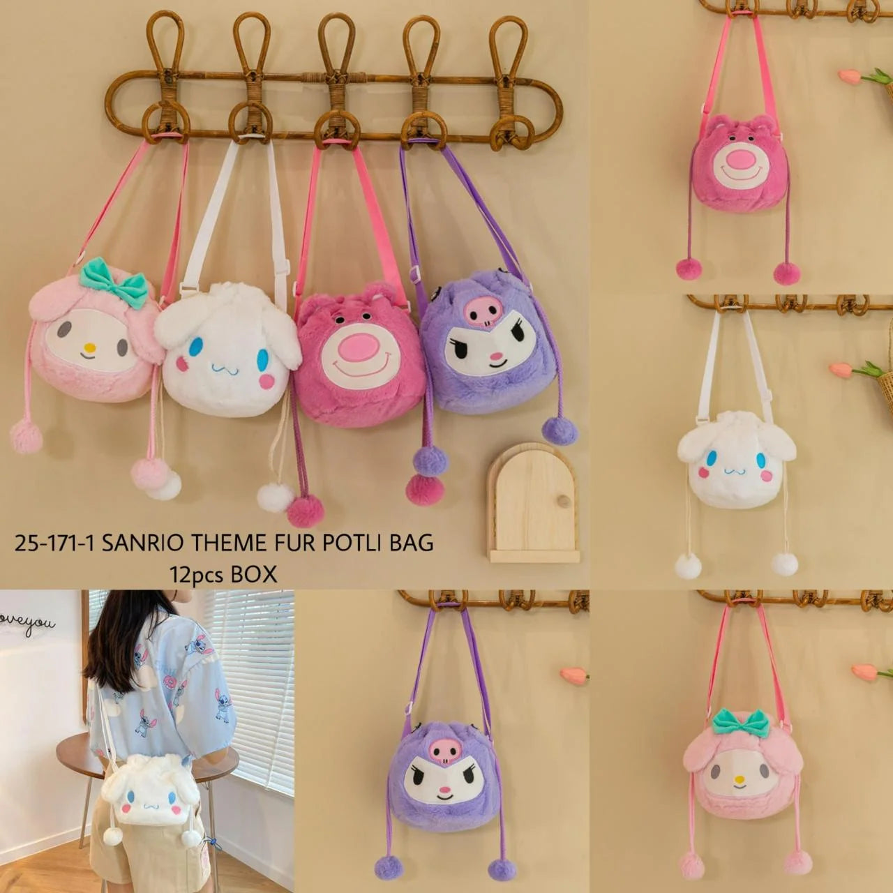 Sanrio Themed Fur Drawstring Bag (1 Bag)